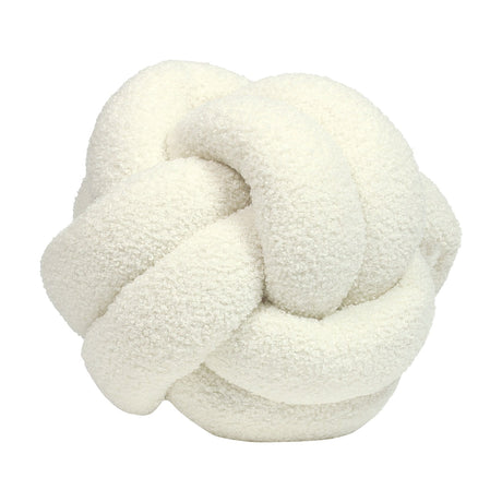 Boucle Knot Plain Polyester Cushion in Ecru, a rounded knot-shaped cushion in textured bouclé fleece fabric, shown on a plain white background.