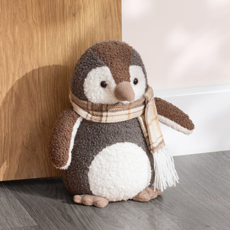 Boucle Penguin Animal Velvet Door Stop - Warm Grey