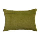 Reverse view of the Boulder Geometric Velvet Cushion in olive, showing a plain velvet back with a horizontal seam near the top, on a white background.