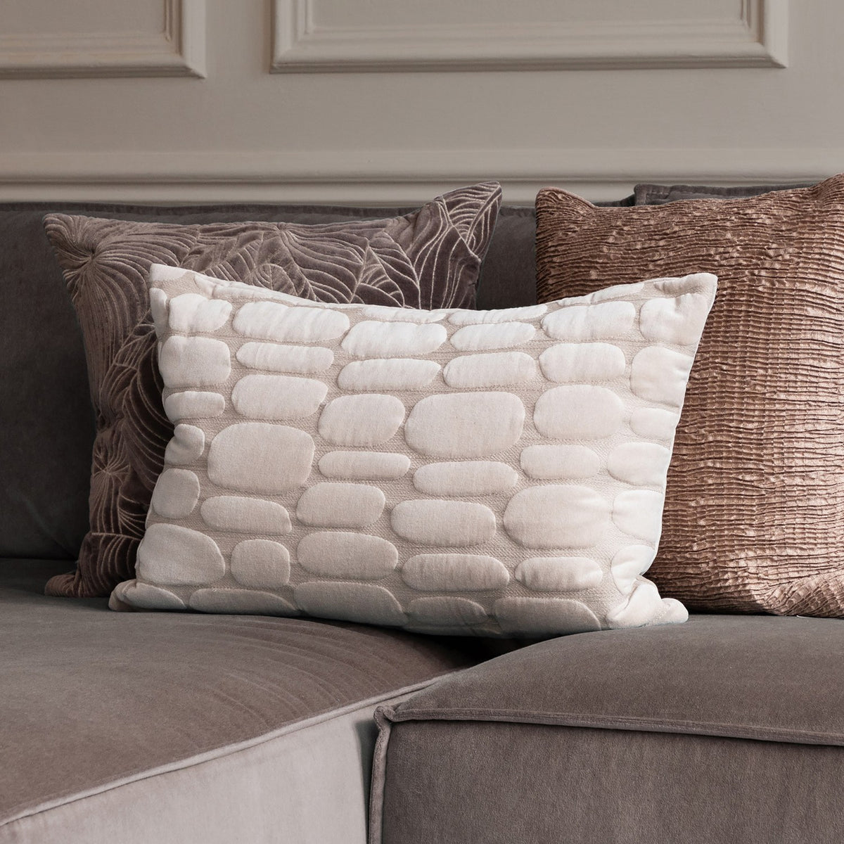Boulder Geometric Velvet Cushion - Quartz