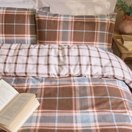 Braemar Check Cotton Reversible Duvet Cover Set - Chocolate/Blue