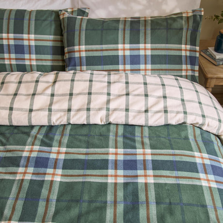 Braemar Check Cotton Reversible Duvet Cover Set - Forest/Navy