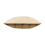Bramble Mice reversible polyester scatter cushion shown side-on, with cream front piping and an olive green, brown and red check reverse edge, on a plain white background.