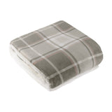 Braemarcheck folded polyester throw in grey and natural check with printed tartan face and ivory Sherpa fleece reverse visible, shown on a plain white background.
