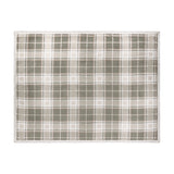 Braemarcheck polyester throw in grey and natural check plaid with white sherpa fleece trim, shown flat on a plain white background.