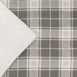 Braemarcheck Check Polyester Throw in grey and natural tartan, showing the printed plaid face folded back to reveal the ivory Sherpa fleece reverse.