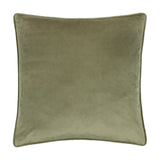 Braywick Animal Velvet Cushion reverse side shown in plain sage green velvet with matching piped edge, photographed on a white background.