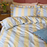 Birdie Stripe Printed Frill Trim Duvet Cover Set - Lemon/Sky