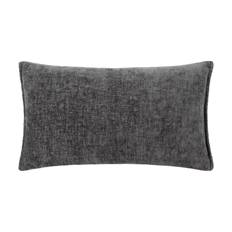 Buxton reversible rectangular cushion in charcoal grey, chenille-like woven polyester fabric with a piped edge, shown on a plain white background.