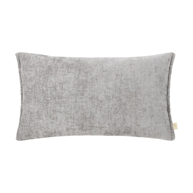 Buxton Reversible Polyester Cushion in grey, a rectangular bolster with textured woven fabric and tapered ends, shown on a plain white background.