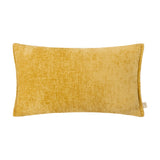 Rectangular Buxton reversible cushion in ochre yellow, chenille-like woven polyester fabric with subtle mottled texture, shown on a plain white background.