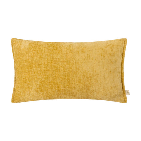 Rectangular Buxton reversible cushion in ochre yellow, chenille-like woven polyester fabric with subtle mottled texture, shown on a plain white background.