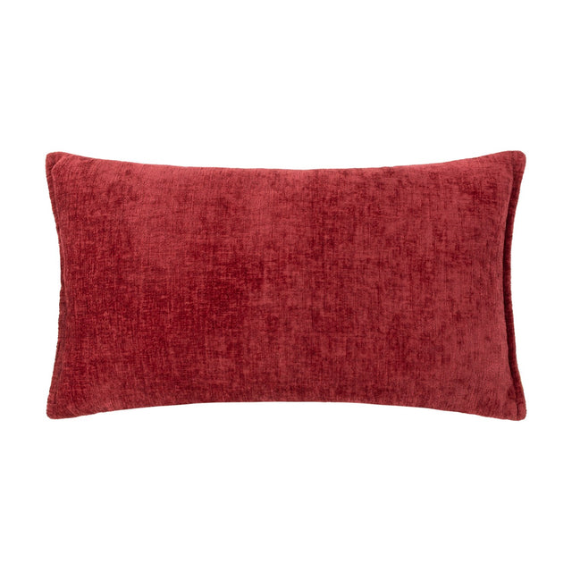 Buxton Reversible Polyester Cushion in deep red, rectangular shape with a textured chenille-like woven fabric, shown against a plain white background.