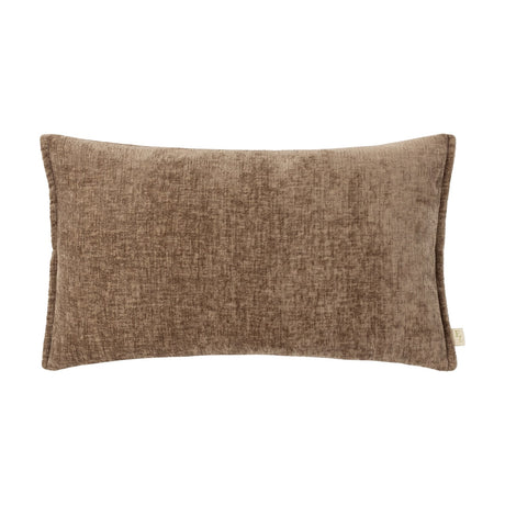 Buxton Reversible Polyester Cushion in taupe, a rectangular bolster-style scatter cushion with a chenille-like woven texture, shown on a plain white background.
