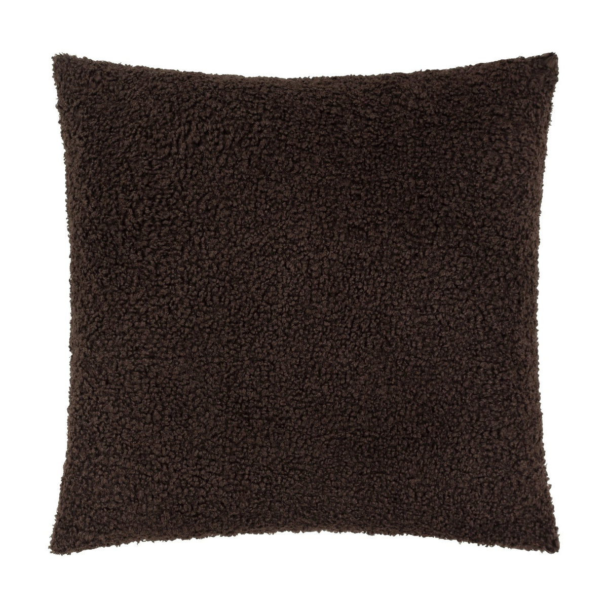 Cabu Plain Polyester Cushion in dark chocolate brown, a square boucle cushion with a dense looped pile texture, shown on a plain white background.