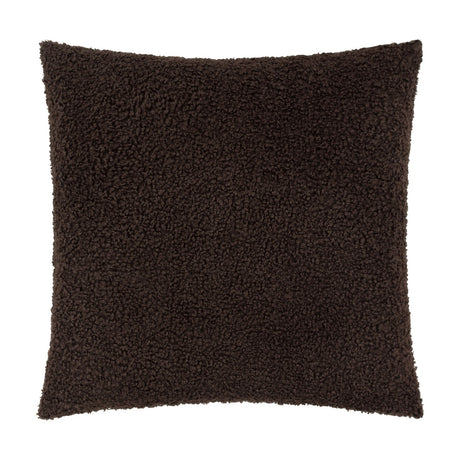 Cabu Plain Polyester Cushion in dark chocolate brown, a square boucle cushion with a dense looped pile texture, shown on a plain white background.