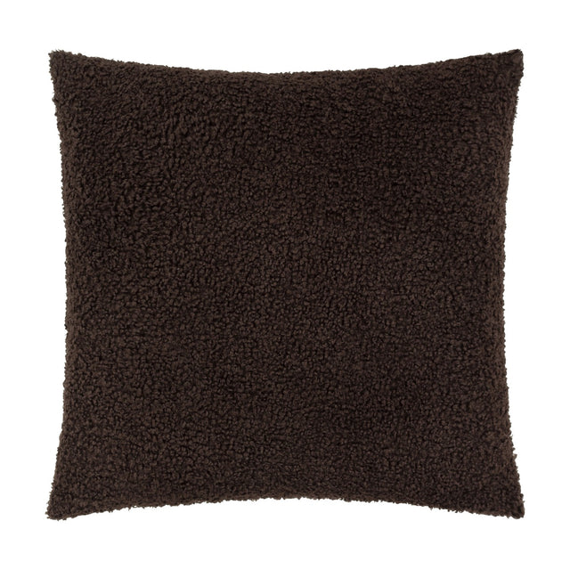 Cabu Plain Polyester Cushion in dark chocolate brown, a square boucle cushion with a dense looped pile texture, shown on a plain white background.