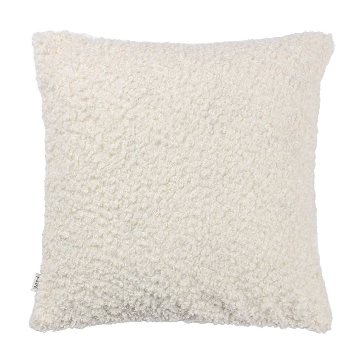 Cabu Reversible Wool Cushion in cream, a square boucle cushion with a curled, looped shearling-style texture, shown against a plain white background.