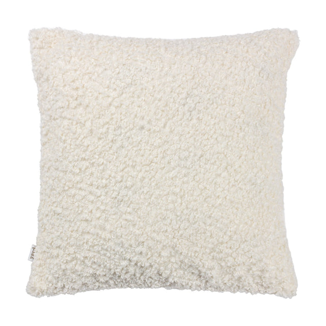 Cabu Reversible Wool Cushion in cream, a square boucle cushion with a curled, looped shearling-style texture, shown against a plain white background.