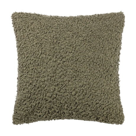 Cabu Reversible Wool Cushion in khaki, a square cushion with an all-over textured bouclé surface, shown on a plain white background.