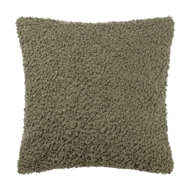 Cabu Reversible Wool Cushion in khaki, a square cushion with an all-over textured bouclé surface, shown on a plain white background.