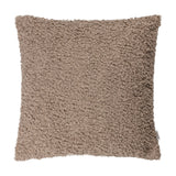 Cabu Reversible Wool Cushion in taupe, square with a chunky bouclé shearling-look pile, shown on a plain white background.