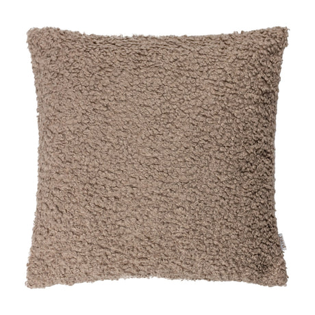 Cabu Reversible Wool Cushion in taupe, square with a chunky bouclé shearling-look pile, shown on a plain white background.