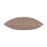Side view of the Cabu Reversible Wool Cushion in taupe, showing a textured bouclé fabric with a curly shearling-look pile, set against a plain white background.