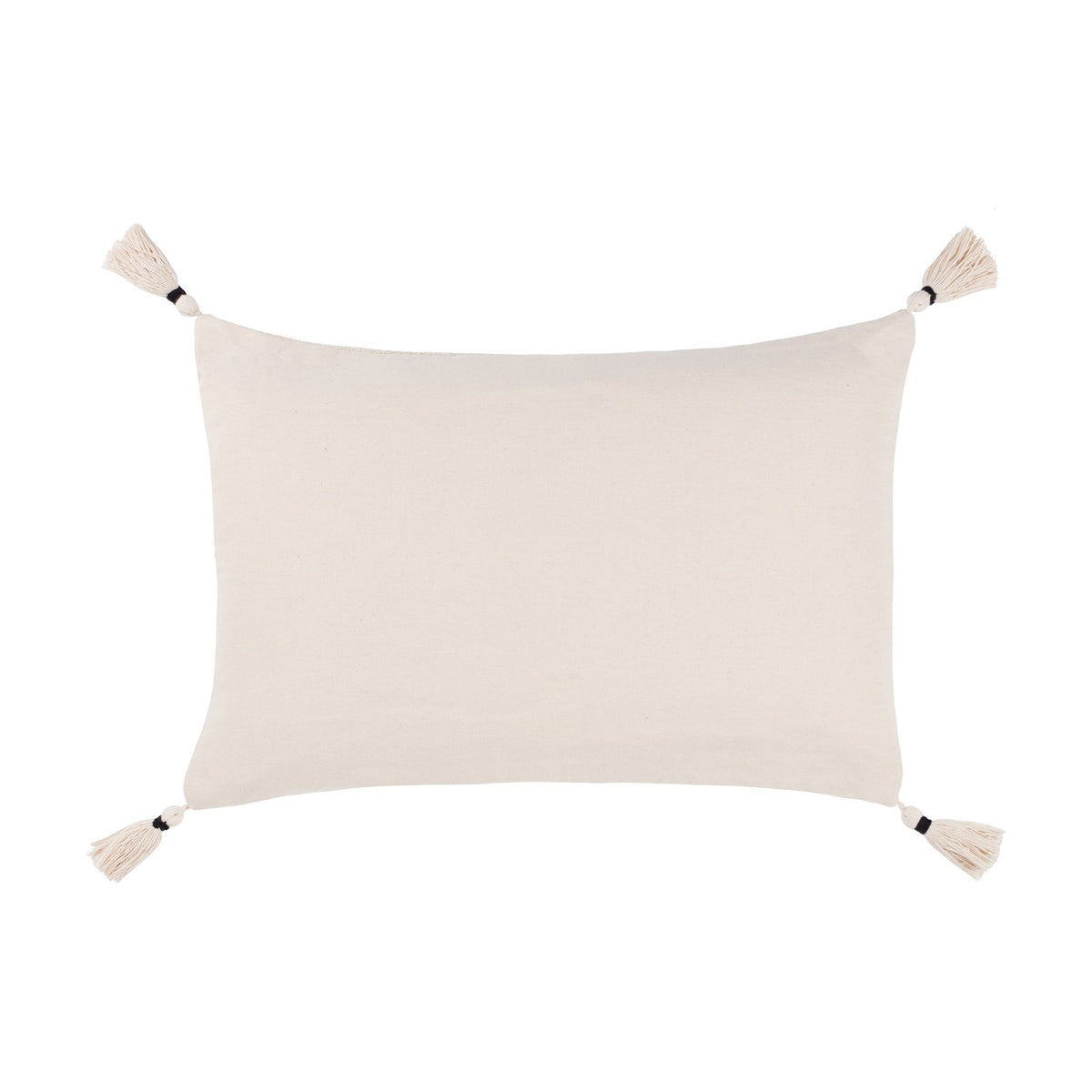 Caliche Plain Cotton Cushion in natural cream, rectangular with corner tassels, textured woven cotton fabric, shown on a plain white background.