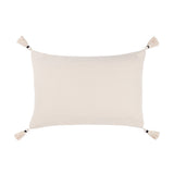 Caliche Plain Cotton Cushion in natural cream, rectangular with corner tassels, textured woven cotton fabric, shown on a plain white background.