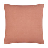 Square cushion in plain terracotta pink, shown reverse side with a smooth cotton finish against a white background.