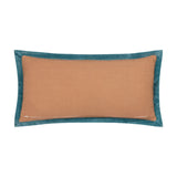 Casa Velvet Cotton Cushion in Rose/French Blue, rear view showing a tan cotton back panel with concealed zip, bordered by a teal velvet frame, on a plain white background.