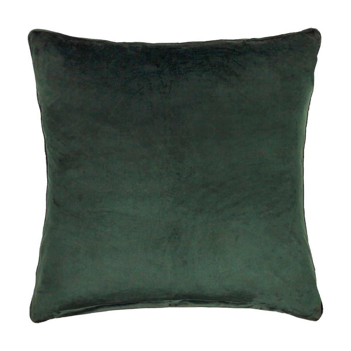 Square velvet chenille cushion in ivy green with a plain piped edge, shown on a plain white background.
