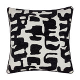 Caval Velvet Chenille Cushion in Mono, a 50 x 50cm square cushion with an abstract black jacquard pattern on an off-white ground, black piped edging, shown on a plain white background.