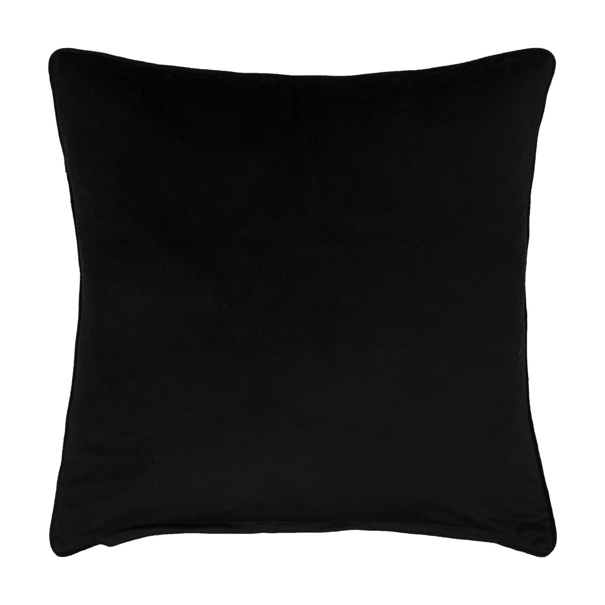 Caval Velvet Chenille Cushion in Mono, a plain black square cushion with a smooth velvet finish and piped edge, shown on a white background.