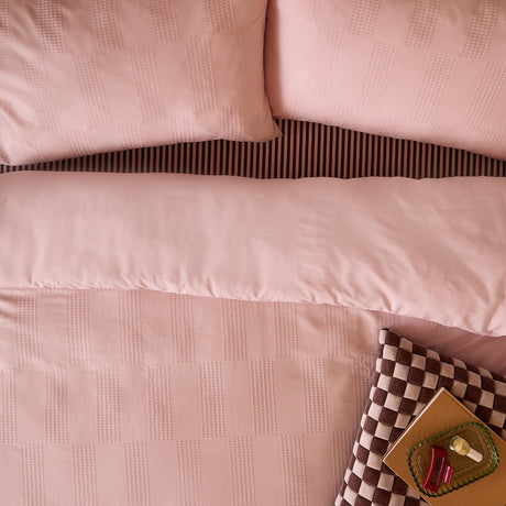Club Checkerboard Plain Check Duvet Cover Set - Pink Smoothie