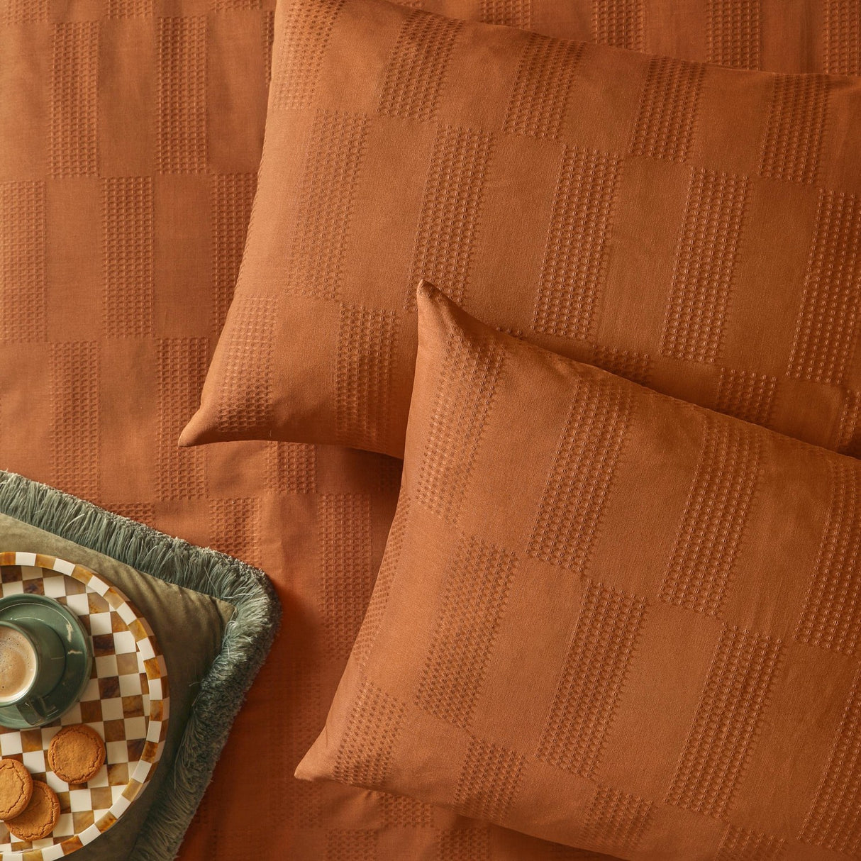 Club Checkerboard Plain Check Duvet Cover Set - Pumpkin