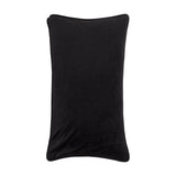 Celestial Stories Linen Cotton Cushion in black velvet, plain rectangular bolster shape with matching piped edge trim, shown reverse side on a white background.