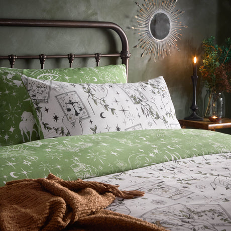 Celestial Stories Printed Reversible Duvet Cover Set - Green