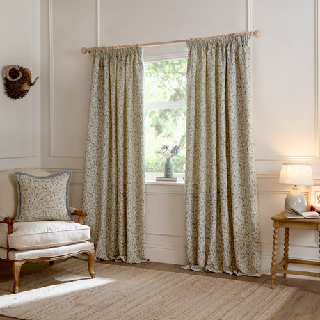 Cervino Jacquard Polyester Pencil Pleat Curtains - Duck Egg