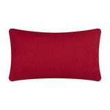 Rectangular lumbar cushion in plain red cotton, shown reverse side, on a white background.