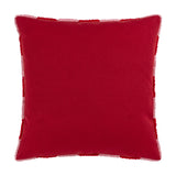 Check Knitted Polycotton Cushion in Red or Dead Pink, shown reverse side in plain red polycotton with fringed pink and red edging, on a white background.