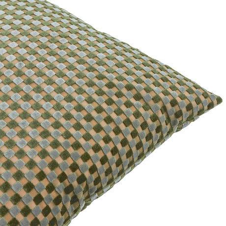Checkered Check Velvet Cushion - Eucalyptus