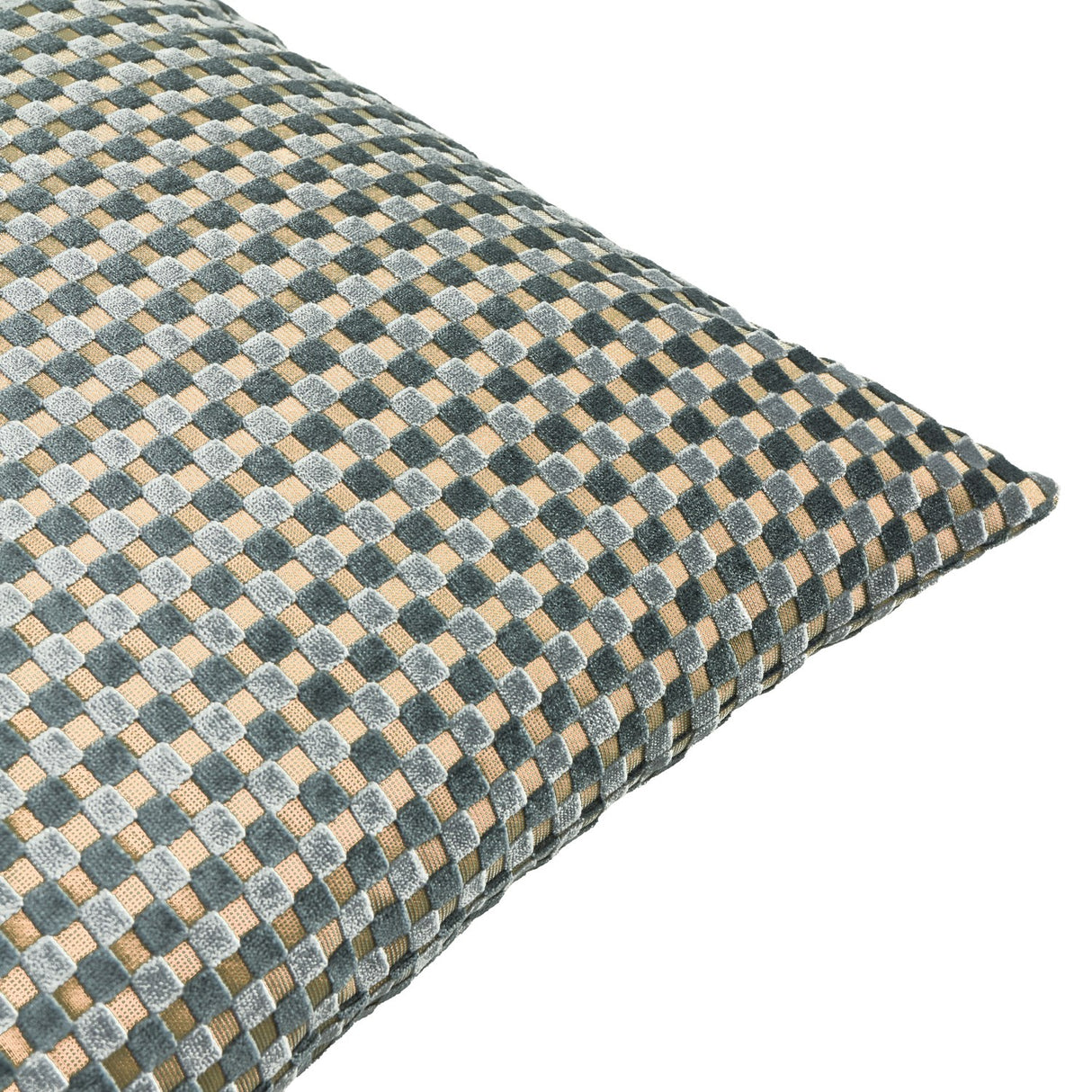 Checkered Check Velvet Cushion - Mineral