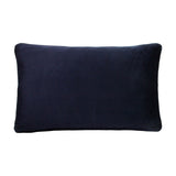 Rectangular navy velvet cushion, plain reverse side shown with piped edges, set against a plain white background.