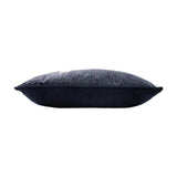 Side view of the Cheetah Forest Animal Velvet Cushion in navy, showing a plain navy velvet reverse panel and piped edge trim against a white background.