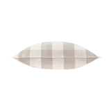 Chesil Check Printed Cotton Cushion in Natural, shown flat lengthwise with a beige and off-white check pattern and oxford border, on a plain white background.