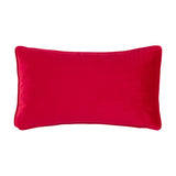 Rectangular red velvet cushion with piped edging, plain reverse side shown, on a white background.