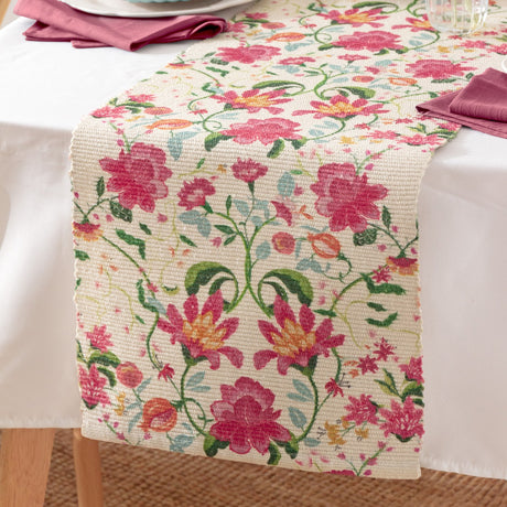 Claudia Floral Polyester Table Runner - Candy Red