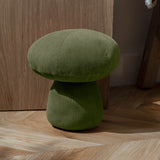 Cord Mushroom Woodland Velvet Door Stop in Forest Green, corduroy fabric with ridged texture and domed cap, shown on a herringbone wooden floor.